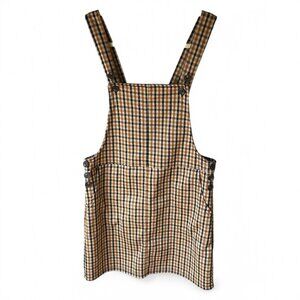 So juniors brown plaid square neck pinafore overalls dress XS 90s y2k grunge